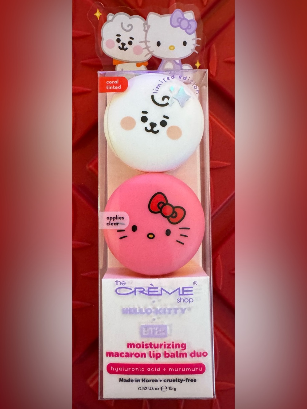 The Creme Shop Hello Kitty BT21 Moisturizing Macaron Lip Balm Duo